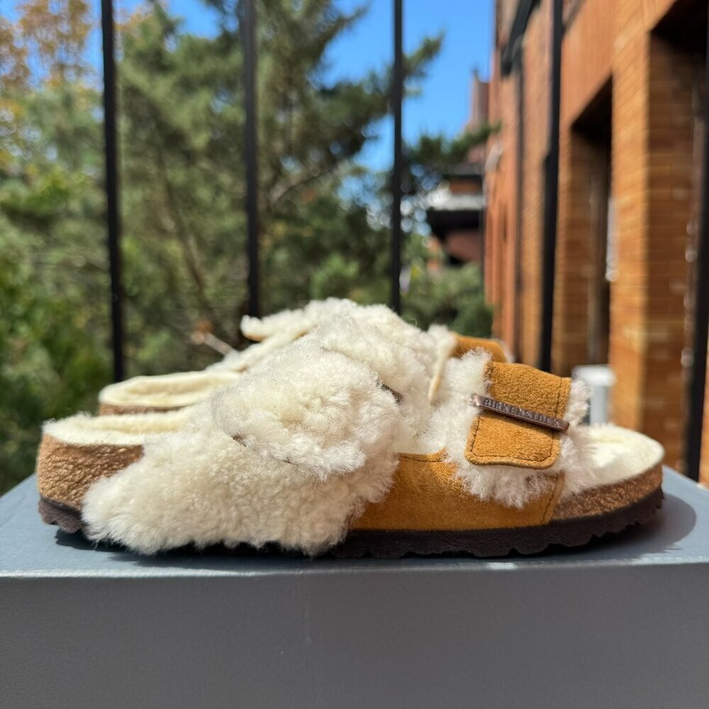 New Birkenstock Arizona Teddy Split Suede Shearling Sandals Womens US 8 / EUR 39